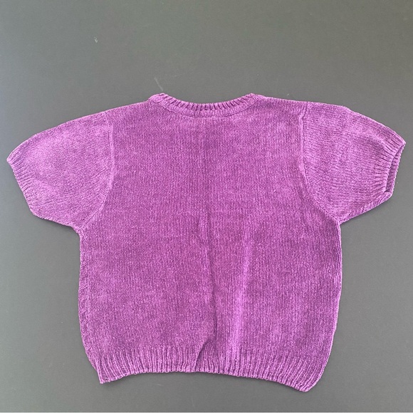 New Legends Knit Sweater Top Short Sleeved Purple Girl’s Silk Vintage - Picture 2 of 6